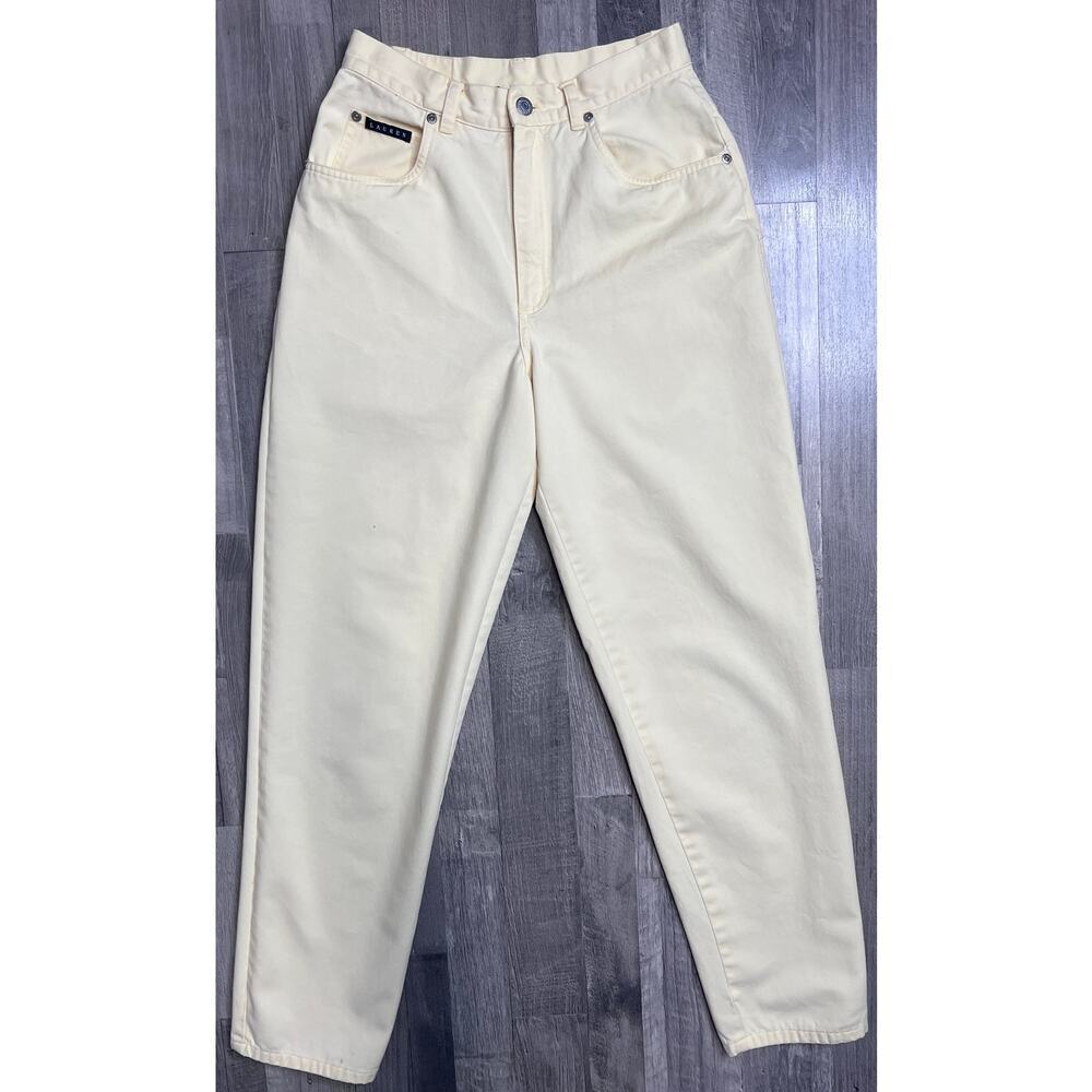Lauren Ralph Lauren Straight Leg Pants Womens 4 Cream High Rise Preppy Classic